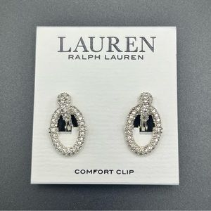 NWT Ralph Lauren Silver Tone Pavé Comfort Clip Earrings